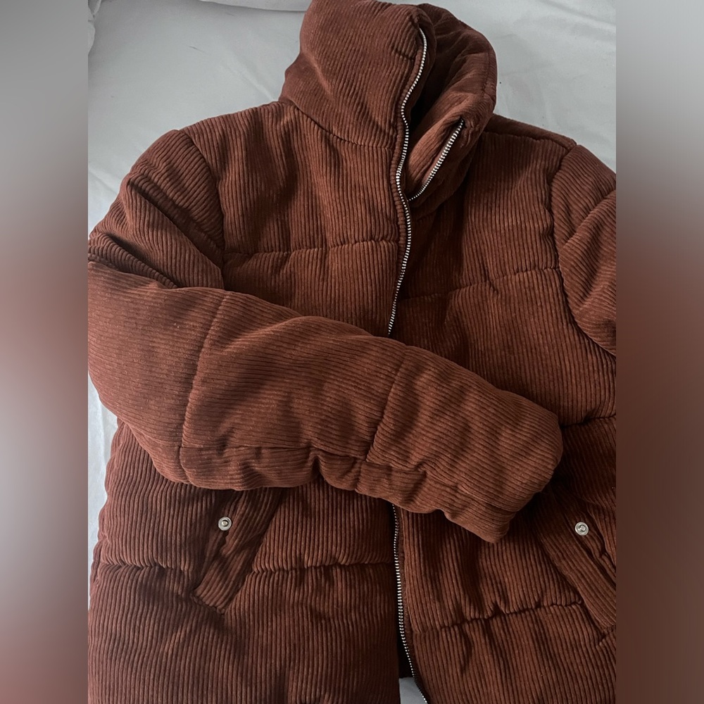 Cropped Corduroy Brown Puffer Jacket